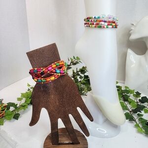 Boho Bright Multi Color Bead Open Cuff and Stretch Wrist Ankle Bracelet